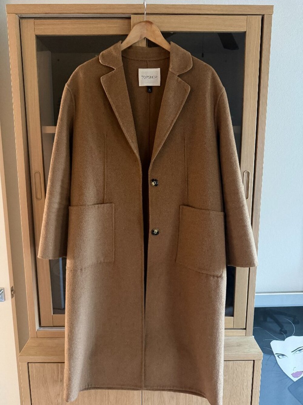 Topshop Camel Felted Wool Blend Single Breasted Coat